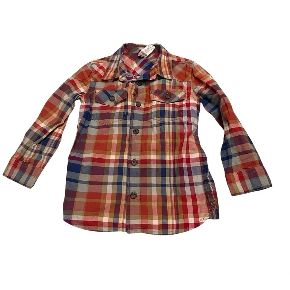 Plaid Button Down Shirt for Kids - Red, Blue, Cream